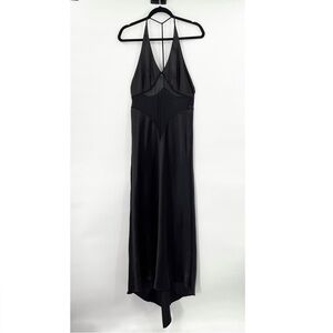 Fredericks of Hollywood Black Satin Maxi Nightgown with Rhinestone Back